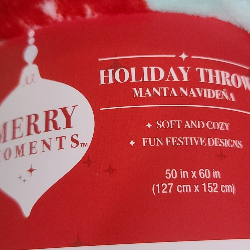 Holiday Throw COZY Blanket Festive - hot cocoa, stocking candy cane, red bow
